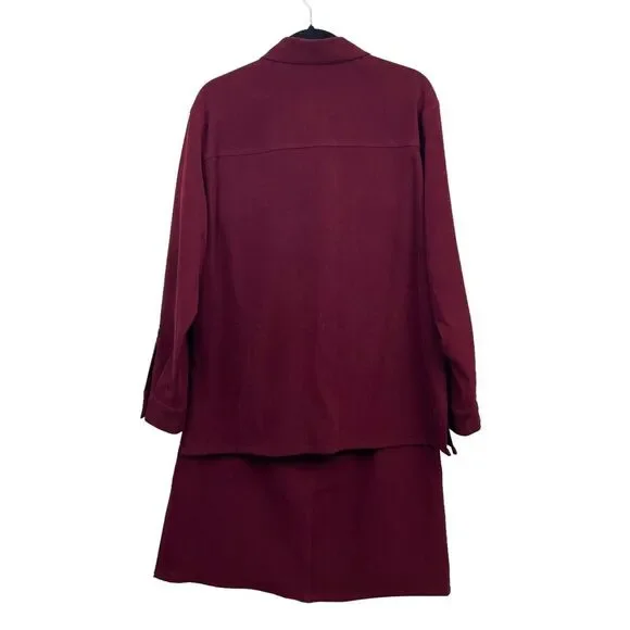 Talbots Womens 2pc Blazer Jacket and Skirt Faux Suede Button Long Sleeve Red M*